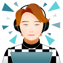 An avatar of me: blue eyes, short red hair